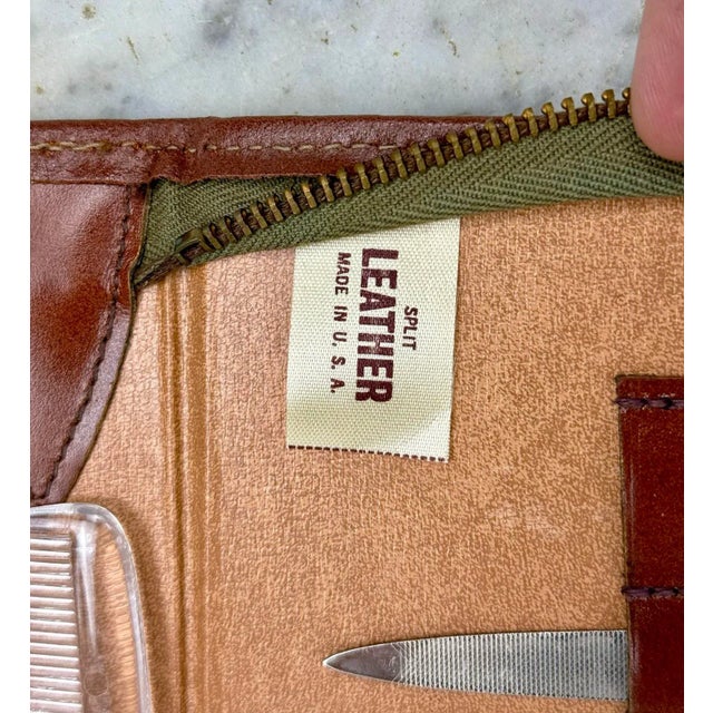 Brown Vintage Traditional Leather Gentleman's Travel Grooming Set For Sale - Image 8 of 11