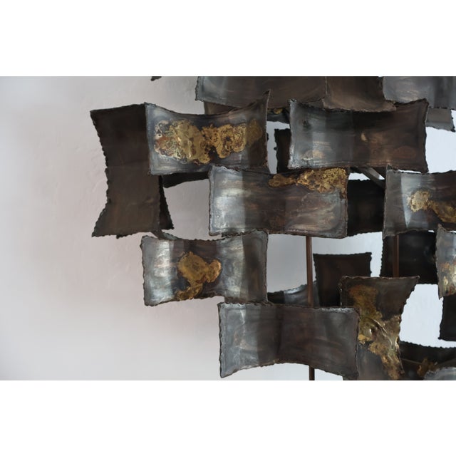1970s Brutalist Torch-Cut Brass Tabletop Sculpture on Plaster Base, Silas Seandel Style For Sale - Image 5 of 11