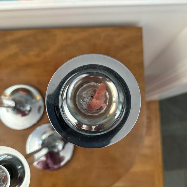 Midcentury Modern Lucite Silver Candlestick Set of 3 For Sale - Image 4 of 11