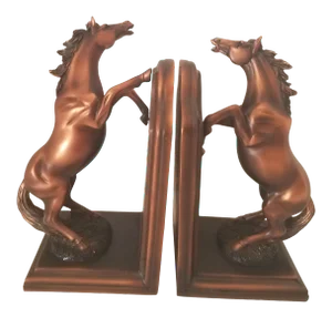 Vintage 1980s Bronzed Equine Bookends W/ Walnut Base - Set of 2