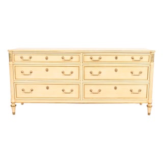 Kindel Furniture French Regency Louis XVI Cream Lacquered Parcel Gilt Dresser For Sale