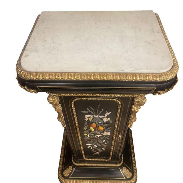 Similar Pair 19th C. Napoleon III Ebonized Pedestals With Hardstone & Bronze. For Sale - Image 4 of 15