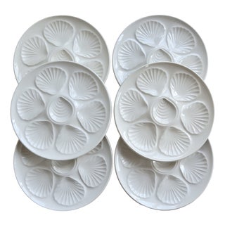 Vintage White Earthenware Oyster Plates, 1990s, Set of 6 For Sale