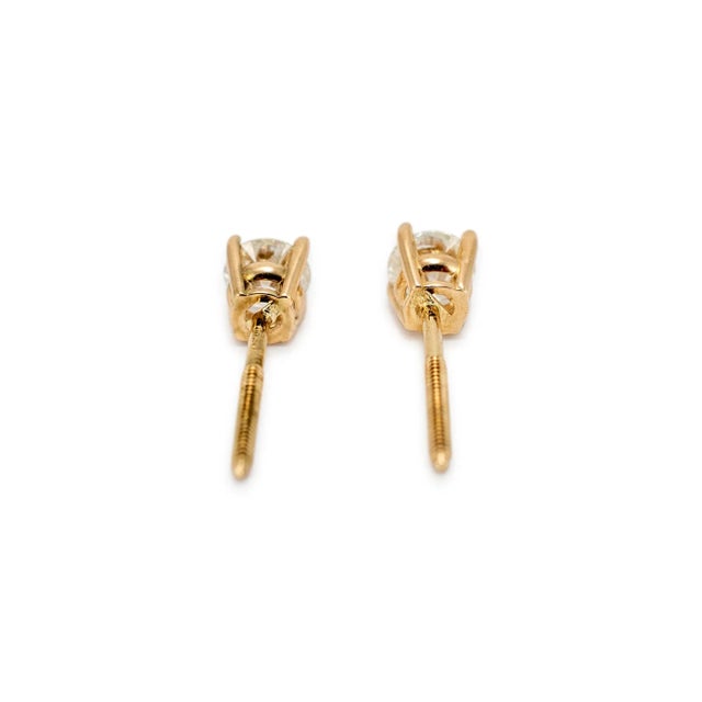 14k Yellow Gold 4 Prong Screw Backs Diamond Stud Earrings For Sale - Image 4 of 8