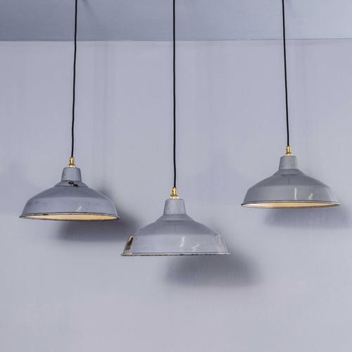Industrial Industrial Grey Enamelled Pendant Lamp from Benjamin, 1950s For Sale - Image 3 of 11