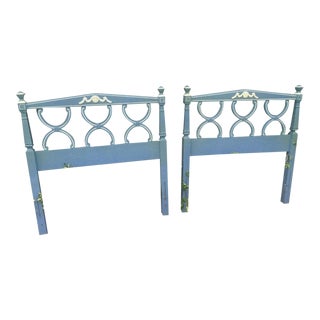1960s Neoclassical Dreaming of Wedgwood Blue Solid Wood Twin Headboards - a Pair For Sale