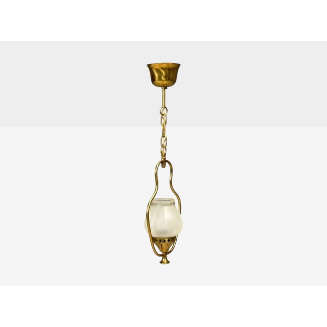 1940s Swedish Modern, Pendant Light, Brass, Frosted Glass, Sweden, 1940s For Sale - Image 5 of 10