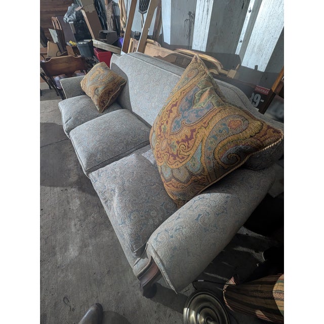 Vintage Victorian Revival Carved Wood Sofa With Paisley Upholstery For Sale - Image 14 of 16