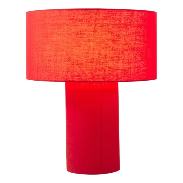 Moonlight Table Lamp - Crimson Red Linen Shade, Dimmer Switch For Sale