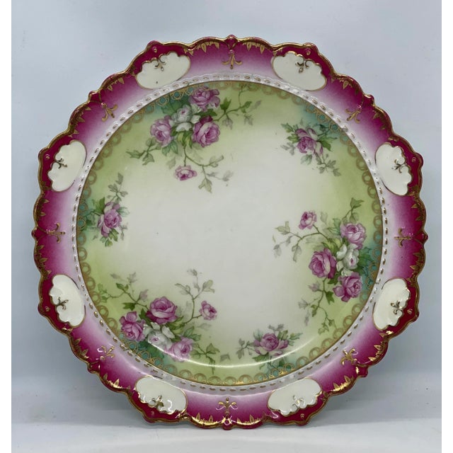 Beautiful Moritz Zdekauer (MZ) Austria Pink Roses Design Plate (c. 1884-1909). This lovely porcelain plate is hand-painted...