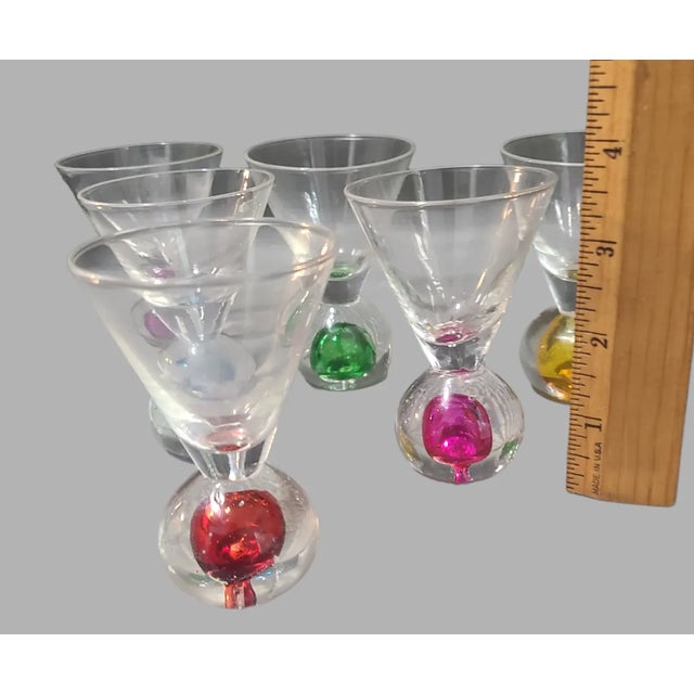 Vintage Set of 6 Italian Art Glass Colorful Bubble Base Cordials, Shot, Snap, Glasses For Sale - Image 4 of 7