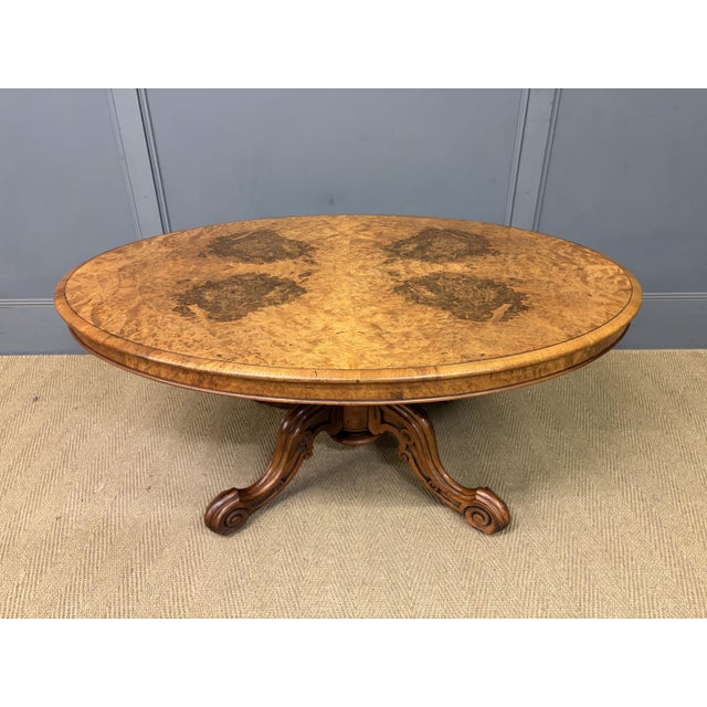 Wood Large Victorian Burr Walnut Coffee Table, 1875 For Sale - Image 7 of 15
