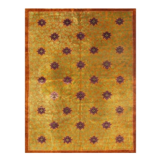 1920s Orange Branches Sprays Modern Floral Antique Chinese Knotted Art Deco Rug For Sale