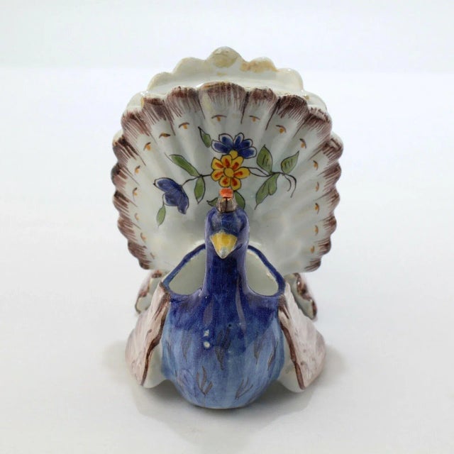 Antique Figural French Faience Pottery Peacocks Double Salt Cellar For Sale In Philadelphia - Image 6 of 13