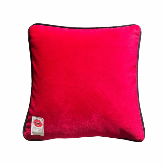 Textile Velvet Face Art "Jerome" Feather Down Pillow, Custom, Original For Sale - Image 7 of 7