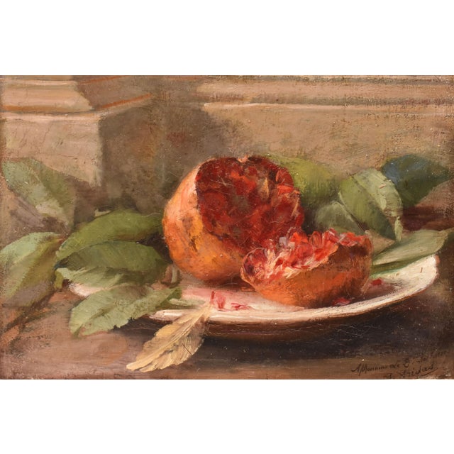 Auguste Aridas, Small Still Life with Pomegranate, 19th Century, Oil on Canvas, Framed For Sale - Image 3 of 10