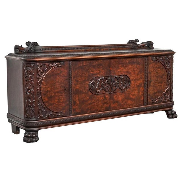Sideboard in Carved Wood and Walnut Burl, 1940s For Sale - Image 14 of 14