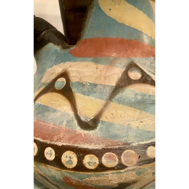 Ceramic 1990s Handmade Peruvian Pottery Pitcher – Tribal Geometric Painted Ceramic With Twisted Handle For Sale - Image 7 of 8