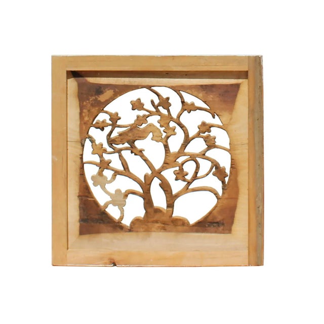 Off White Wash Lacquer Chinese Birds & Flowers Square Wall Panel For Sale - Image 4 of 7