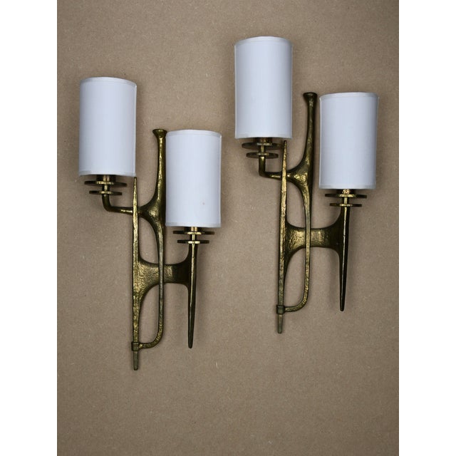 Sculptural Brutalist Bronze Wall Sconces by Félix Agostini, 1960, Set of 2 For Sale - Image 15 of 17