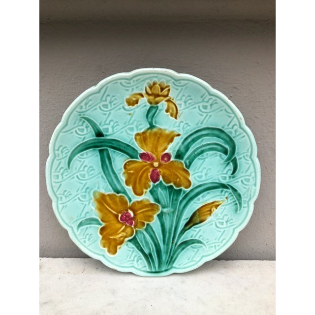 1900 - 1909 Small German Majolica Iris Plate Circa 1900 For Sale - Image 5 of 5