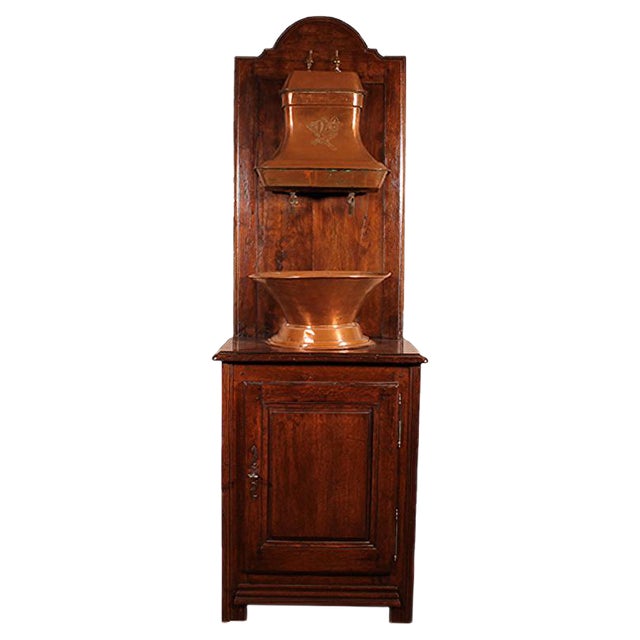 Antique French Oak & Copper Washstand, 1800s For Sale