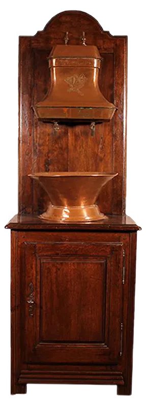 Antique French Oak & Copper Washstand, 1800s