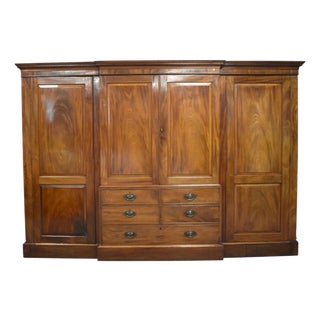 19th Century Mahogany Four-Door Breakfront Wardrobe, 1860s For Sale