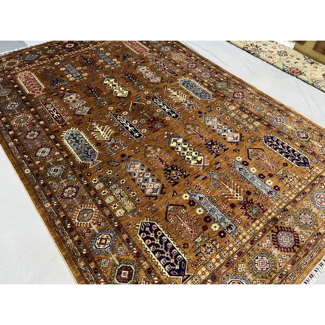 Brown Afghan Sultani Natural Dye Wool Rug, Tribal Geometric Tree Motifs ...