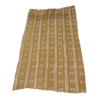 Vinatge African Large Mustard & White Mud Cloth Textile Mali 64" by 39" For Sale