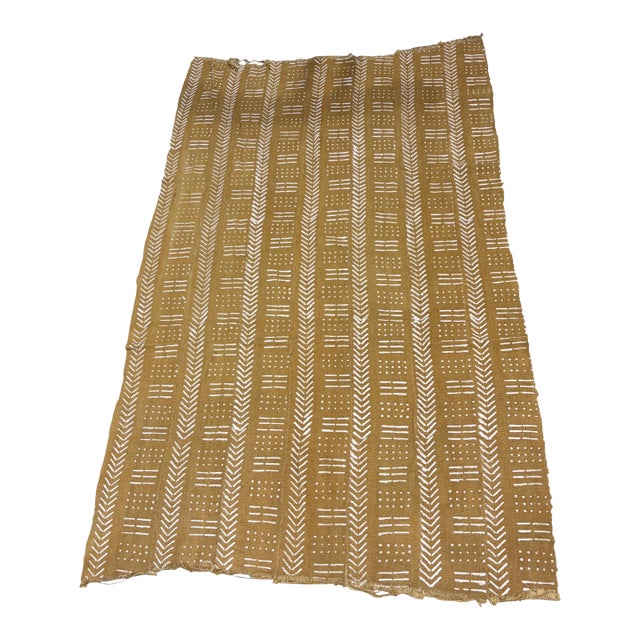 Vinatge African Large Mustard & White Mud Cloth Textile Mali 64" by 39" For Sale