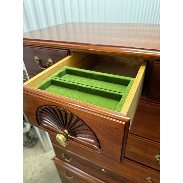 1980s Vintage Statton Solid 9-Drawer Cherry Highboy Chest/Chest | Colonial Style | Made in Usa For Sale - Image 11 of 12