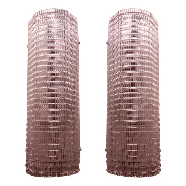 Diamanted Pink Rectangular Murano Glass Wall Lights by Simoeng, Set of 2 For Sale