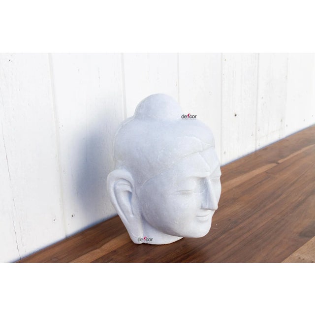 Contemporary Pure White Marble Mediating Buddha For Sale - Image 3 of 9