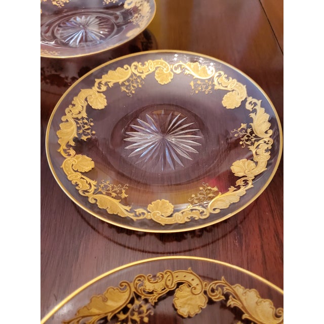 Baccarat フリルエッジ クリスタルプレート Antique Baccarat Style Plates With Raised Gold Accents- Set