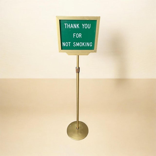 Brass Vintage Adjustable Brass Hotel & Restaurant “Thank You for Not Smoking” Floor Sign For Sale - Image 8 of 9