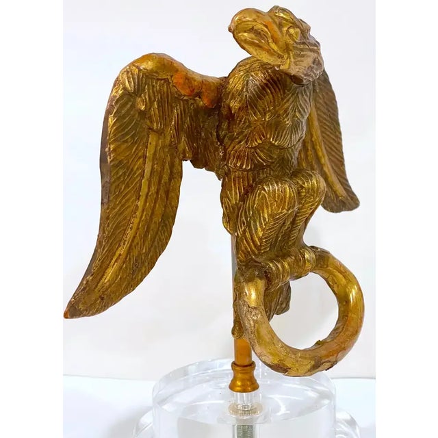 18th C. English Carved Giltwood Eagle Facing Left, on Lucite Pedestal Base For Sale - Image 10 of 12