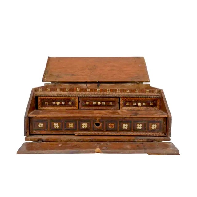 Spanish Colonial Inlaid Travel Desk, Wood and Iron, 17th Century For Sale - Image 12 of 15