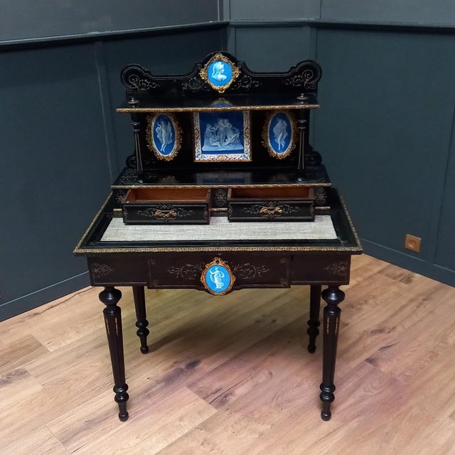 Ebonized Wooden Bonheur Du Jour Writing Desk For Sale - Image 4 of 18
