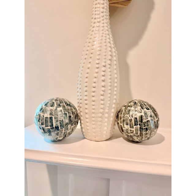 Late 20th Century Heavy Mosaic Glass Decorative Orbs Set of 2 Coastal 4” Spheres For Sale - Image 5 of 5