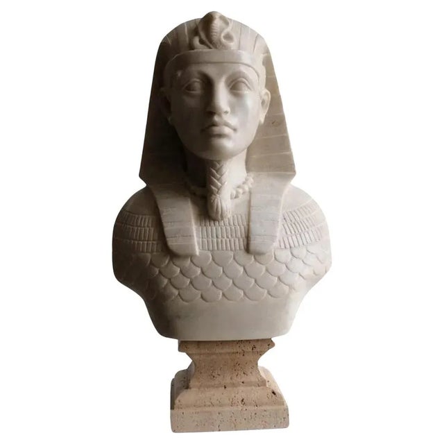 Stone 20th Century Italian Sculpture Egyptian Pharaoh Carrara Marble For Sale - Image 7 of 7