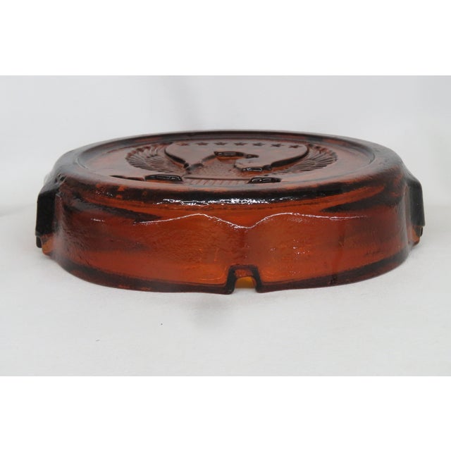 Tiara Embossed American Eagle Amber Art Glass Large Ashtray 4677b For Sale - Image 9 of 17