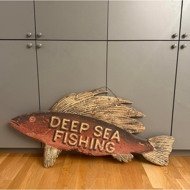 Handmade Deep Sea Fishing Wood Sign For Sale In Austin - Image 6 of 11