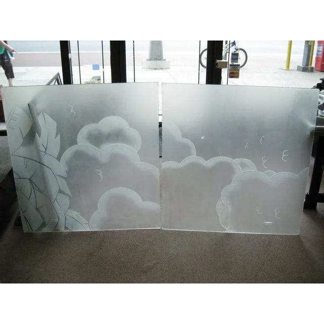 French Art Deco Architectural Etched Glass Cloud Panels - a Pair For Sale - Image 9 of 10