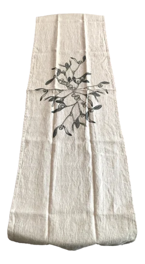 German Natural Linen Table Runner - Mistletoe