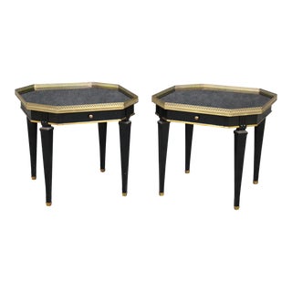 Maison Jansen Style Directoire Octagonal Black Laquer End Tables - A Pair For Sale