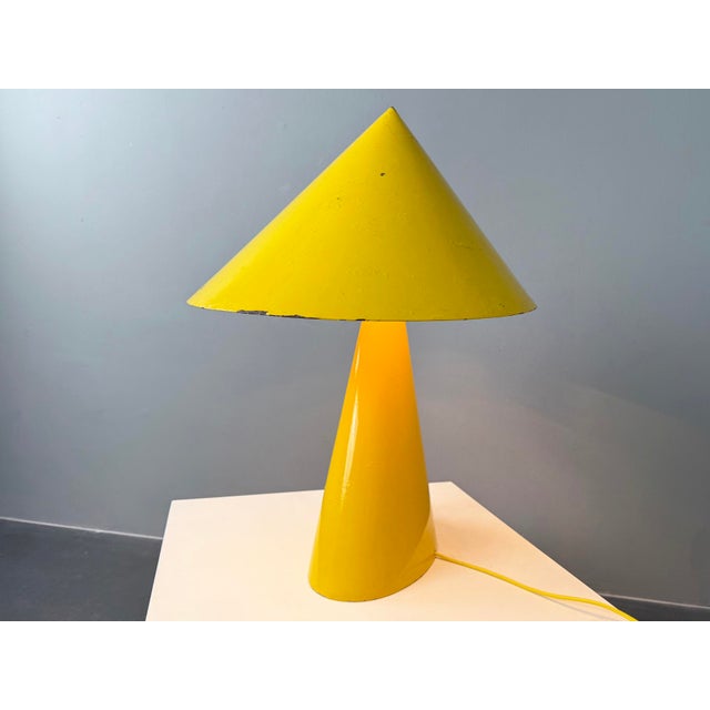 Mid-Century Modern Large Yellow Aluminum and Iron Table Lamp, France, 1950s For Sale - Image 3 of 12