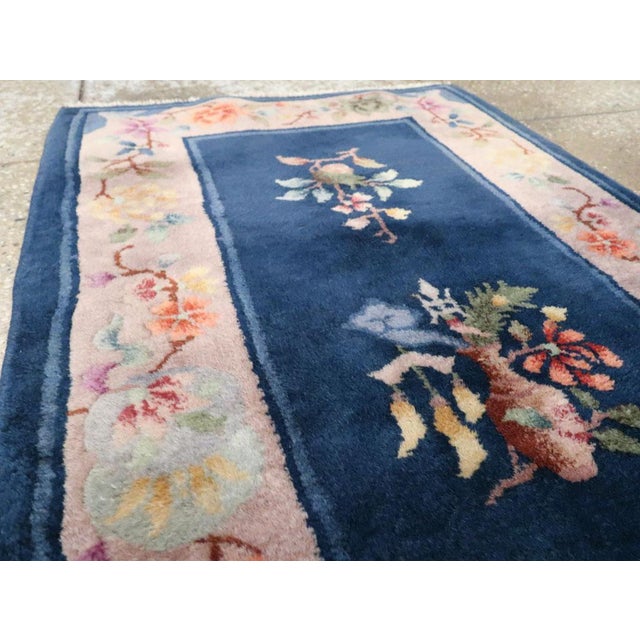 Art Deco Galerie Shabab Collection Early 20th Century Handmade Chinese Art Deco Throw Rug For Sale - Image 3 of 8