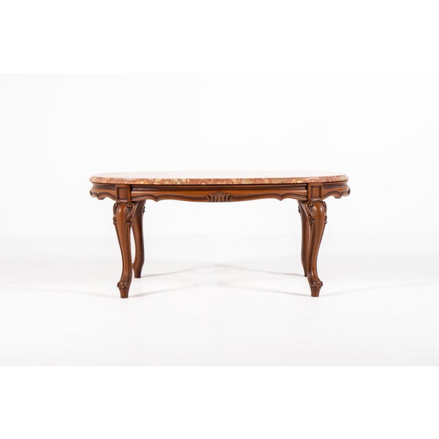Wood Vintage Louis XV Style Coffee Table with Marble Top For Sale - Image 7 of 16