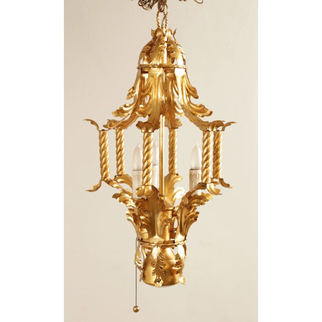 Mid 20th Century Italian Hollywood Regency Gilt Tole Lantern Chandelier For Sale - Image 4 of 13